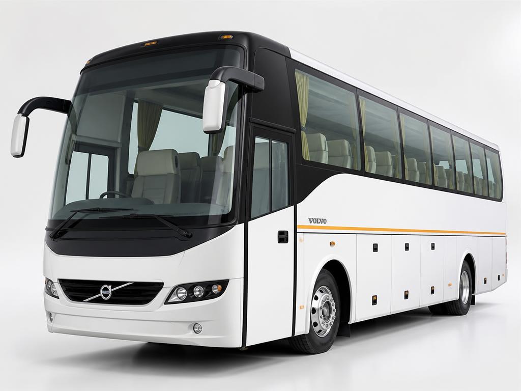 White Volvo luxury tourist bus on rent for large group travel